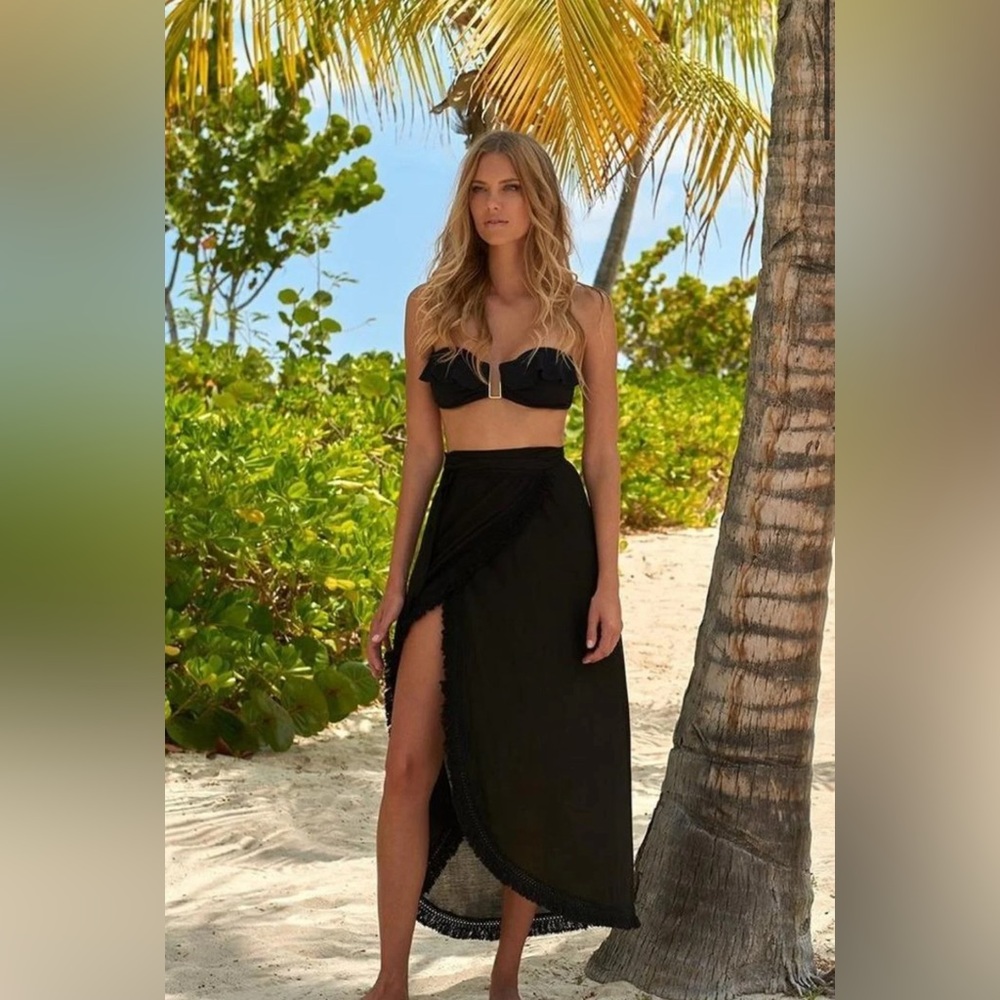 Melissa Odabash Lily High-Rise Woven Maxi Skirt Black Size Small
